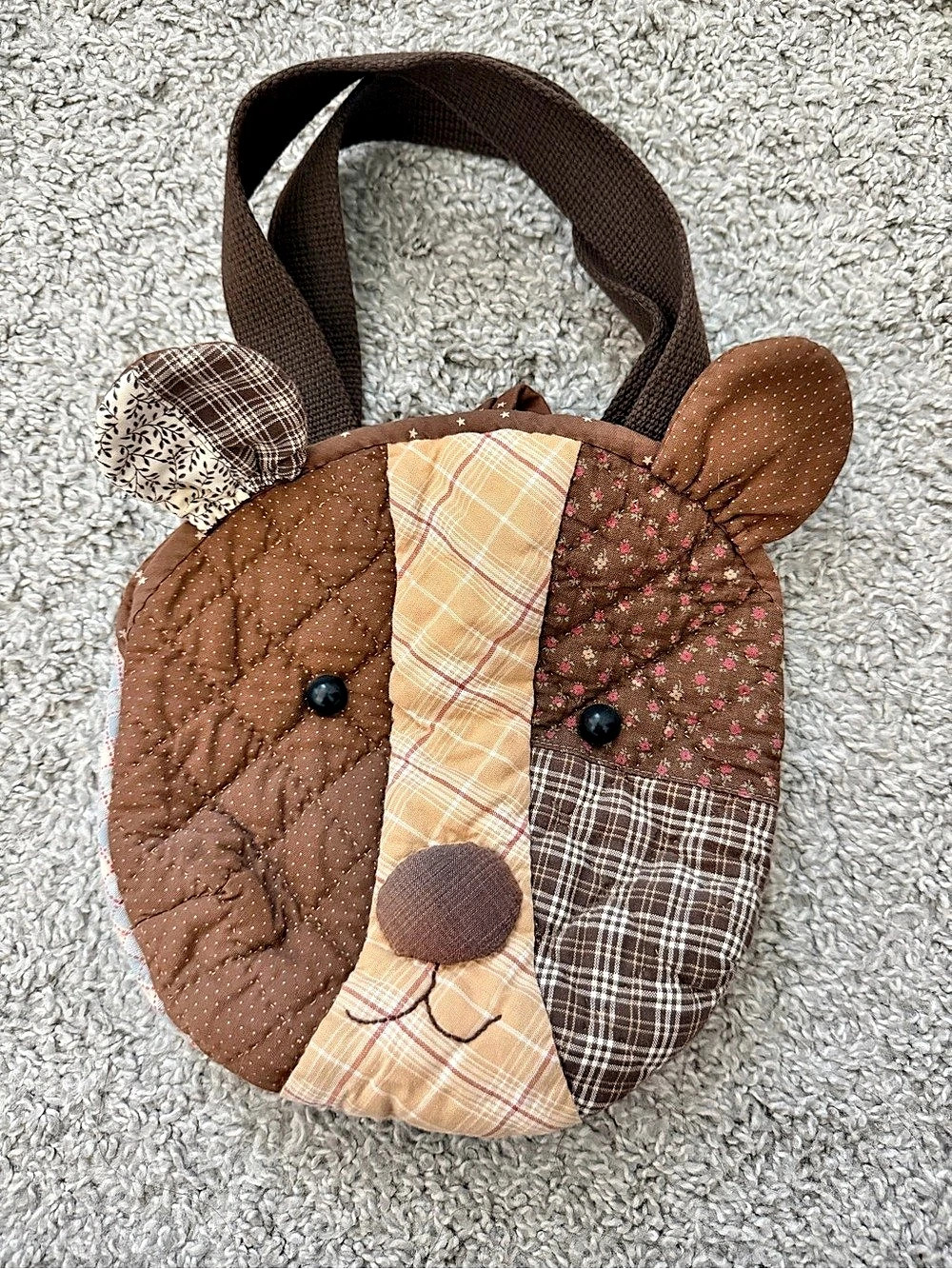 Kids Brown & Beige Plaid Character Bag